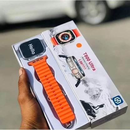 T800 Ultra Series Big 1.9.9inch Display Smart Watch with Bluetooth Calling, Voice Assistant &123 Sports Modes, 8 Unique UI Interactions, SpO2, 24/7 Heart Rate Tracking (Orange)