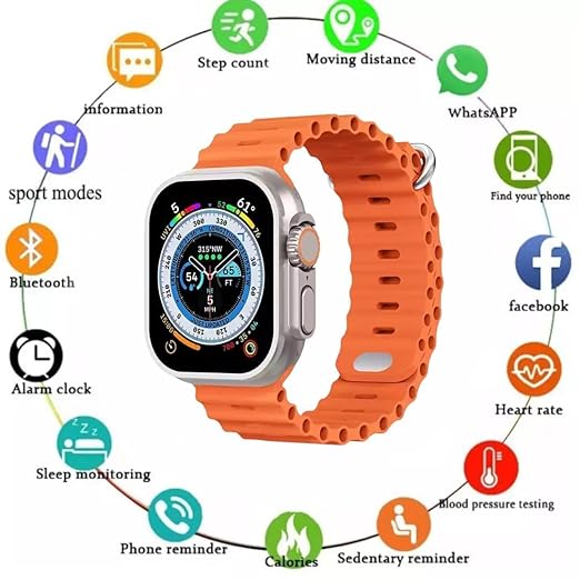 T900 Ultra Big Smart Watch with 2.09" (49mm) HD Display, Watch Bluetooth Calling, Heart Rate, Sports Mode, Sleep Monitoring with Waterpr Charge Walking, Running, Cycling(Orange)