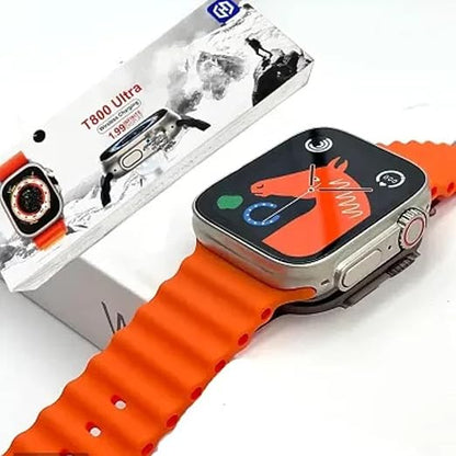 T800 Ultra Series Big 1.9.9inch Display Smart Watch with Bluetooth Calling, Voice Assistant &123 Sports Modes, 8 Unique UI Interactions, SpO2, 24/7 Heart Rate Tracking (Orange)
